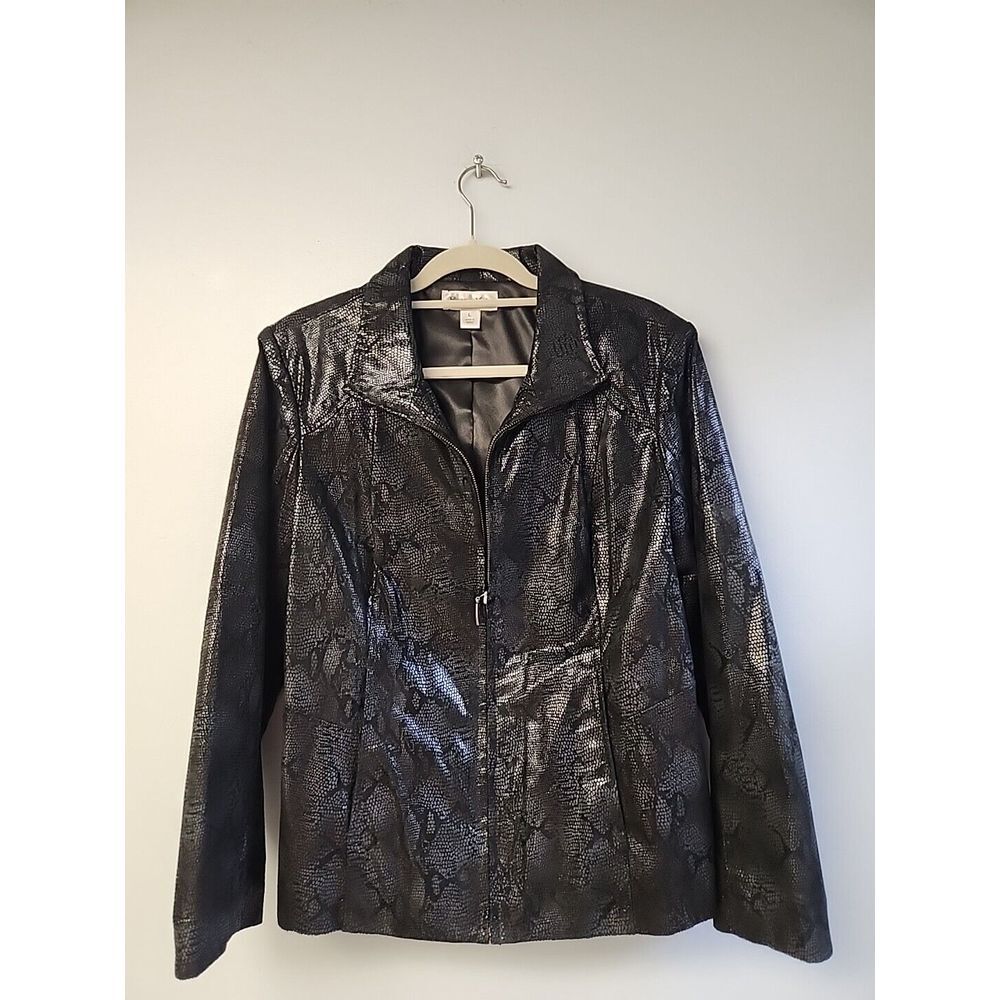 Preston‎ & York Womens L Vintage Leather Jacket Snake skin style Full Zip